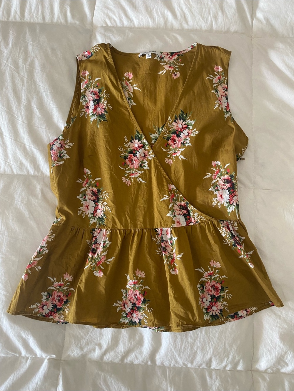 Madewell Floral Wrap Peplum Tank Top - Mustard 100% Cotton